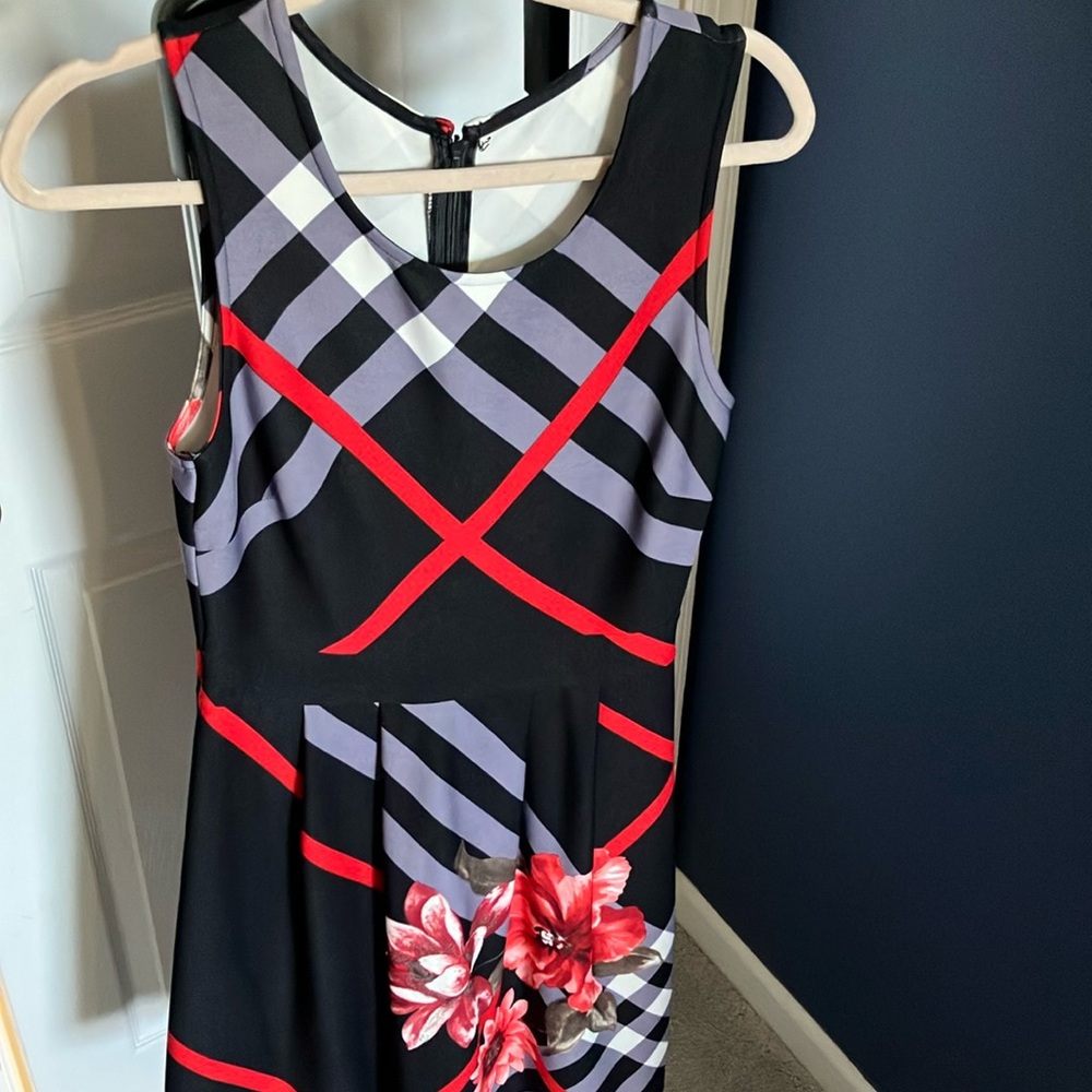 Venus S Red Black Grey Plaid Floral Women’s Dress